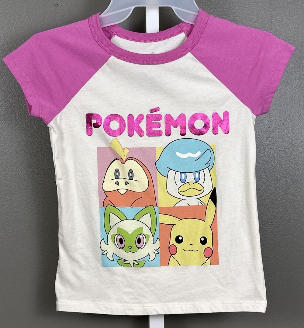 Pokémon Girls Medium 7-8 Shirt Raglan Sleeve Cap Sleeve Pikachu Sprigatito Top
